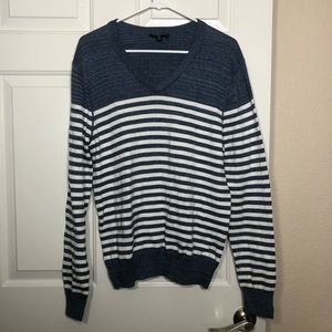 Mens Size Medium Express Sweater Collar V Neck Color blue and white stripes